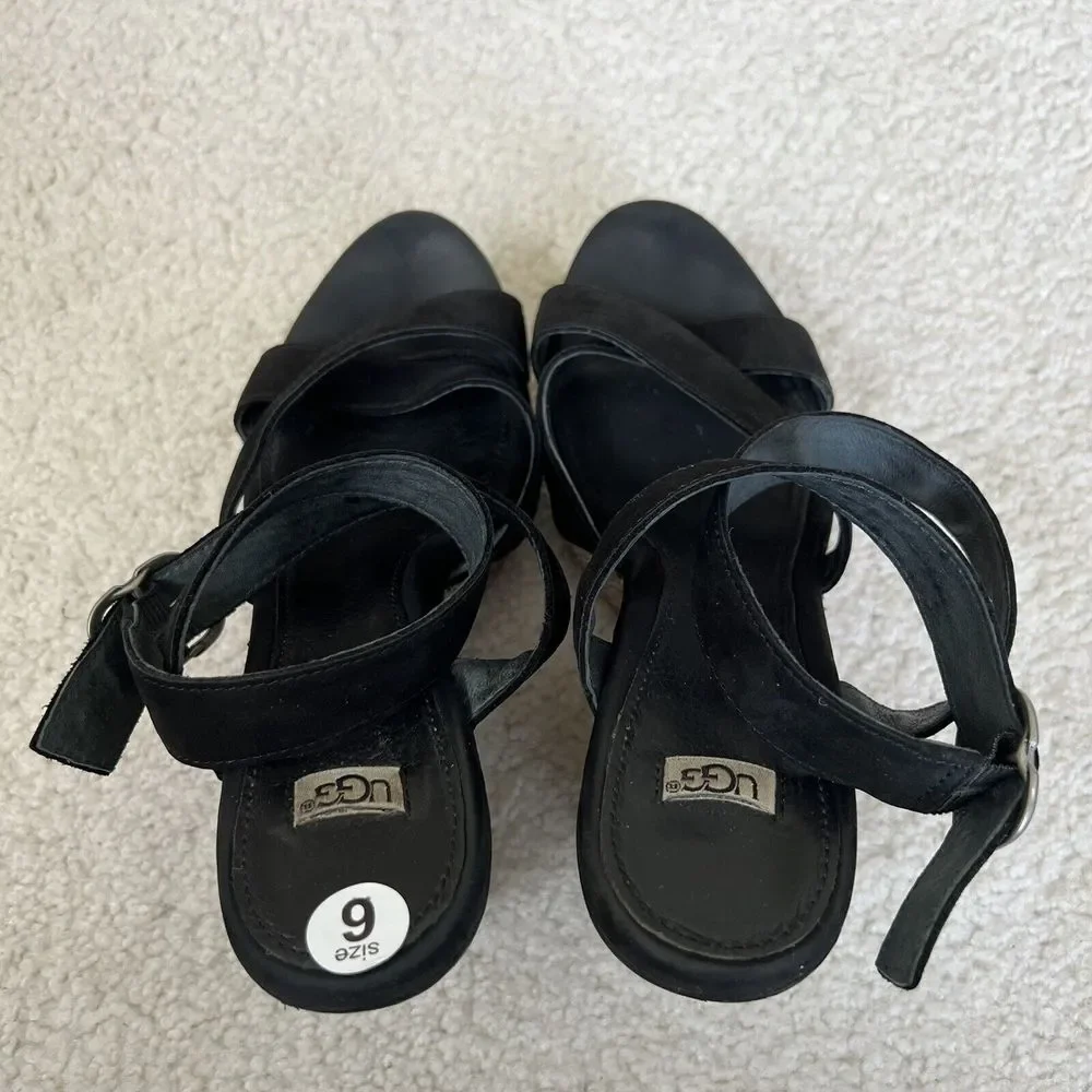 UGG  Ariah Black Suede Nubuck‎ Snake Wedge Platform Sandals Women Size 7